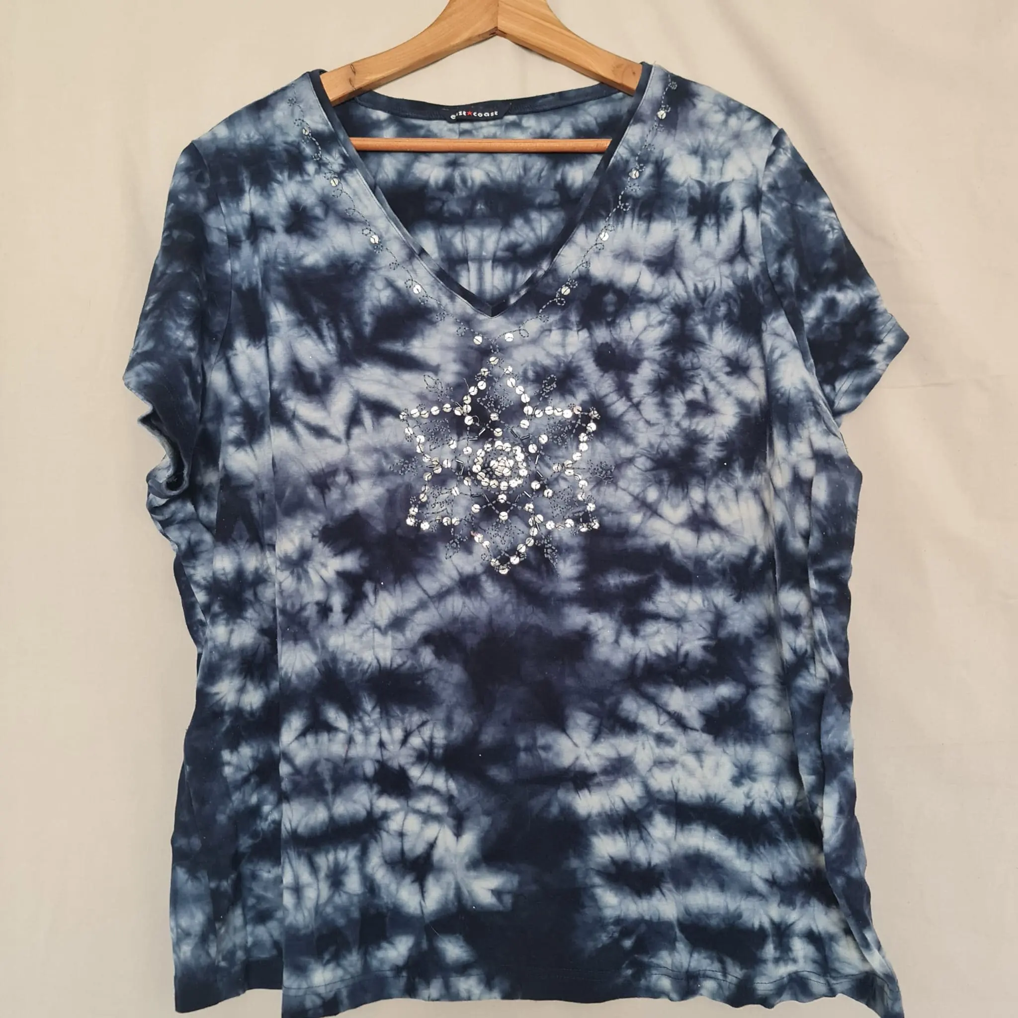 Coast To Coast Womens Navy Tie Dye Embellished Top XL UK 22-24