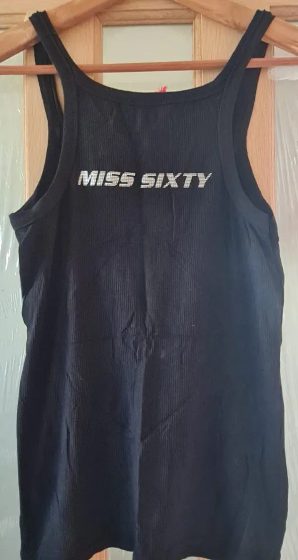 Miss Sixty Women’s Black Ribbed Logo Vest Top Y2K S UK 8-10