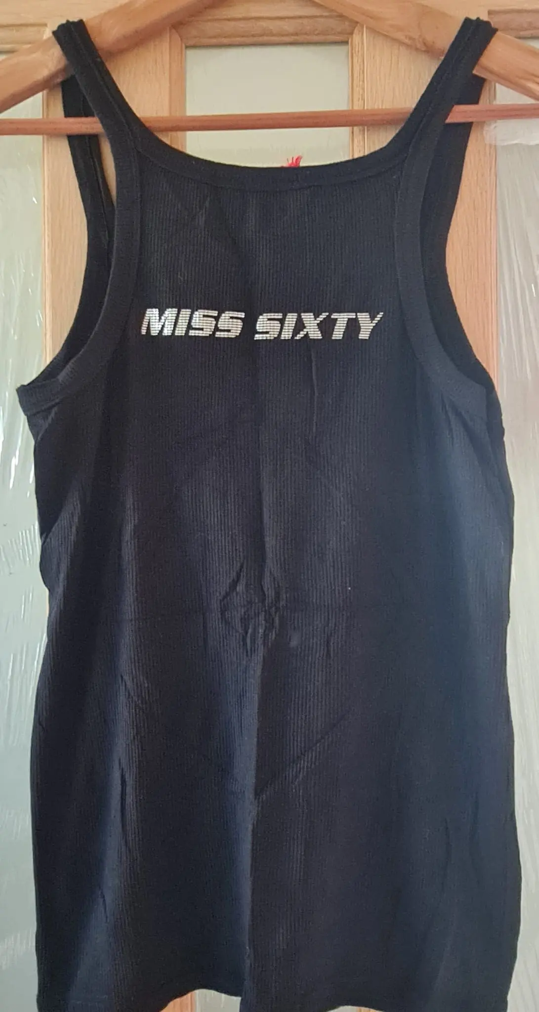 Miss Sixty Women’s Black Ribbed Logo Vest Top Y2K S UK 8-10