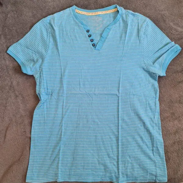 Burton Mens Striped Henley T-Shirt Turquoise Blue Size M