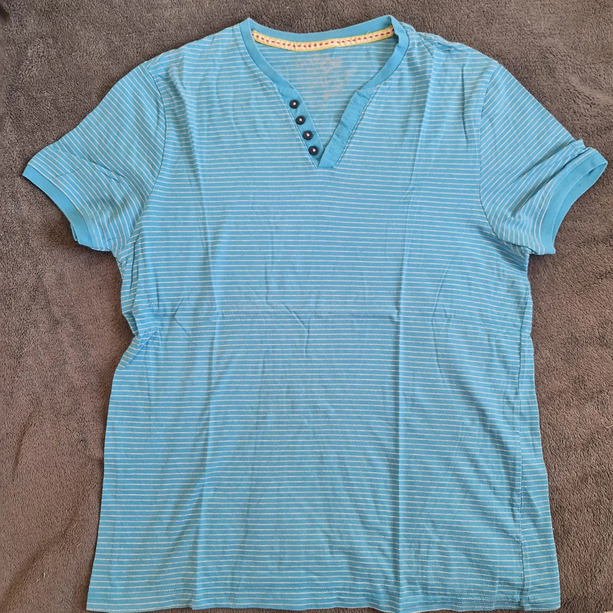 Burton Mens Striped Henley T-Shirt Turquoise Blue Size M