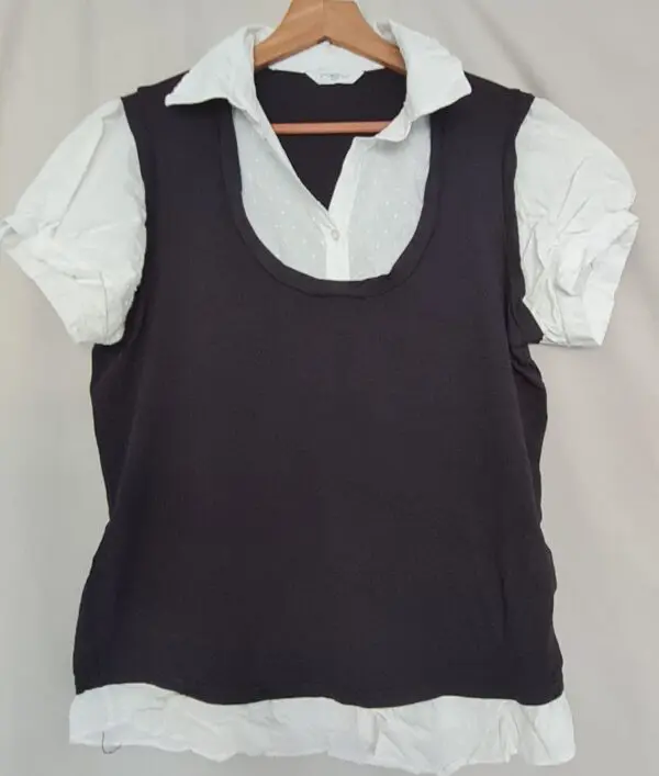 New Look Women’s Layered Tunic Top Black White UK 18