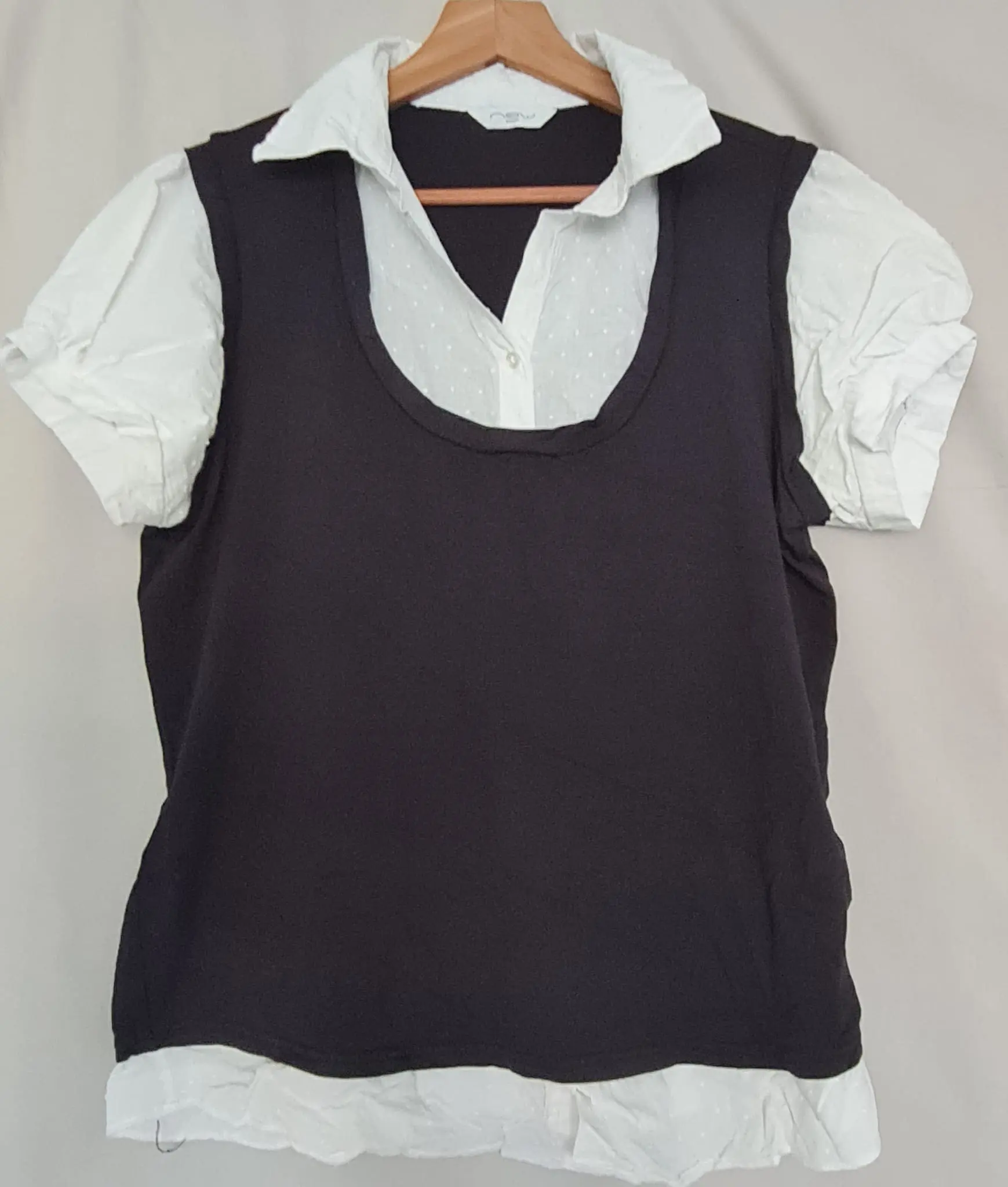 New Look Women’s Layered Tunic Top Black White UK 18