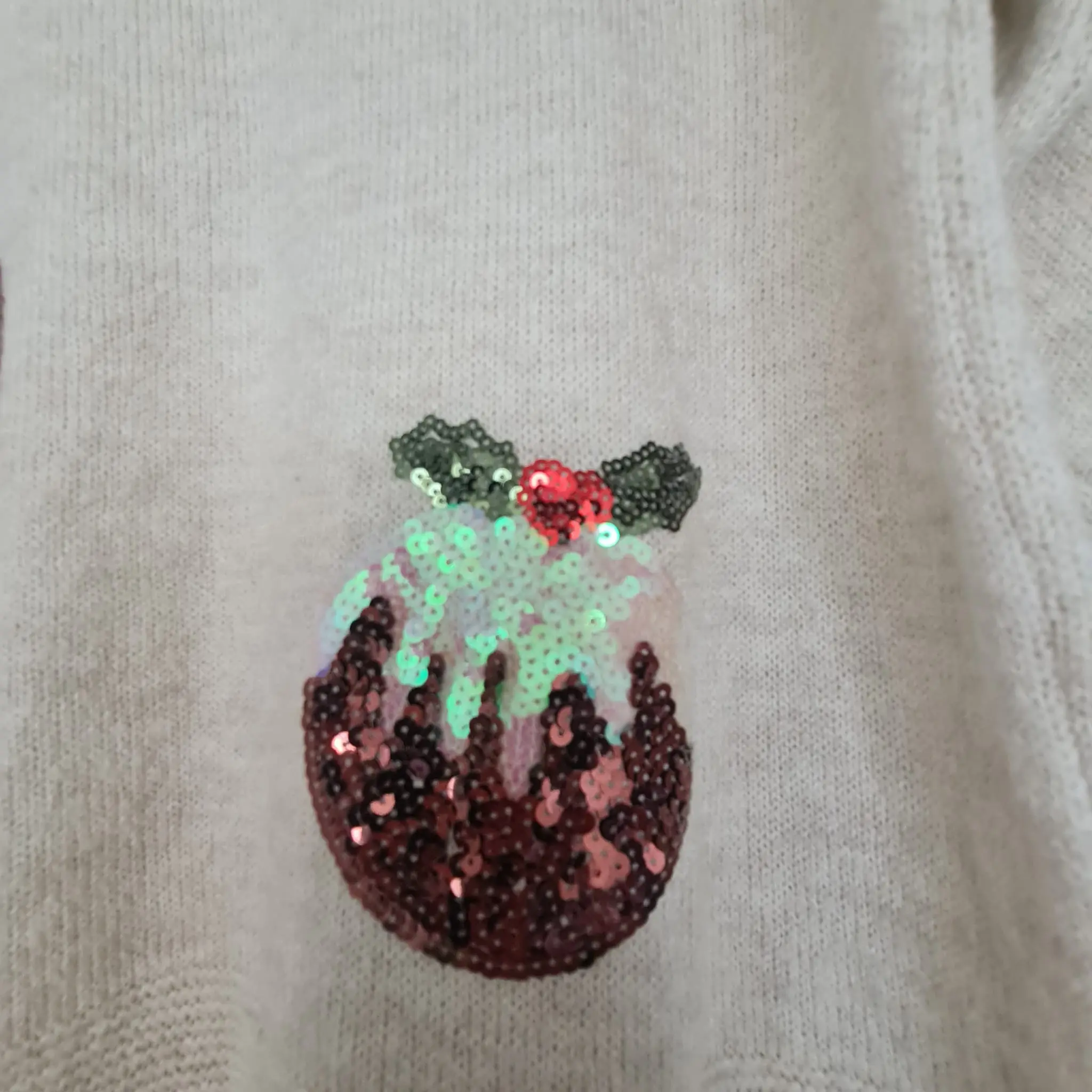 Next Women's Cream Sequin Christmas Pudding Jumper Size M - Image 3