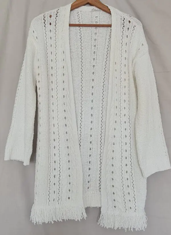 Matalan Womens White Open Knit Fringe Cardigan UK 10