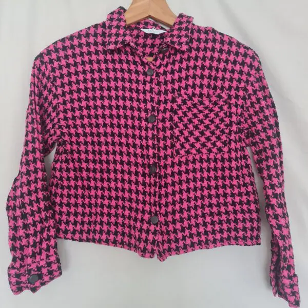 Primark Girls Pink Black Houndstooth Cropped Jacket 12-13Y