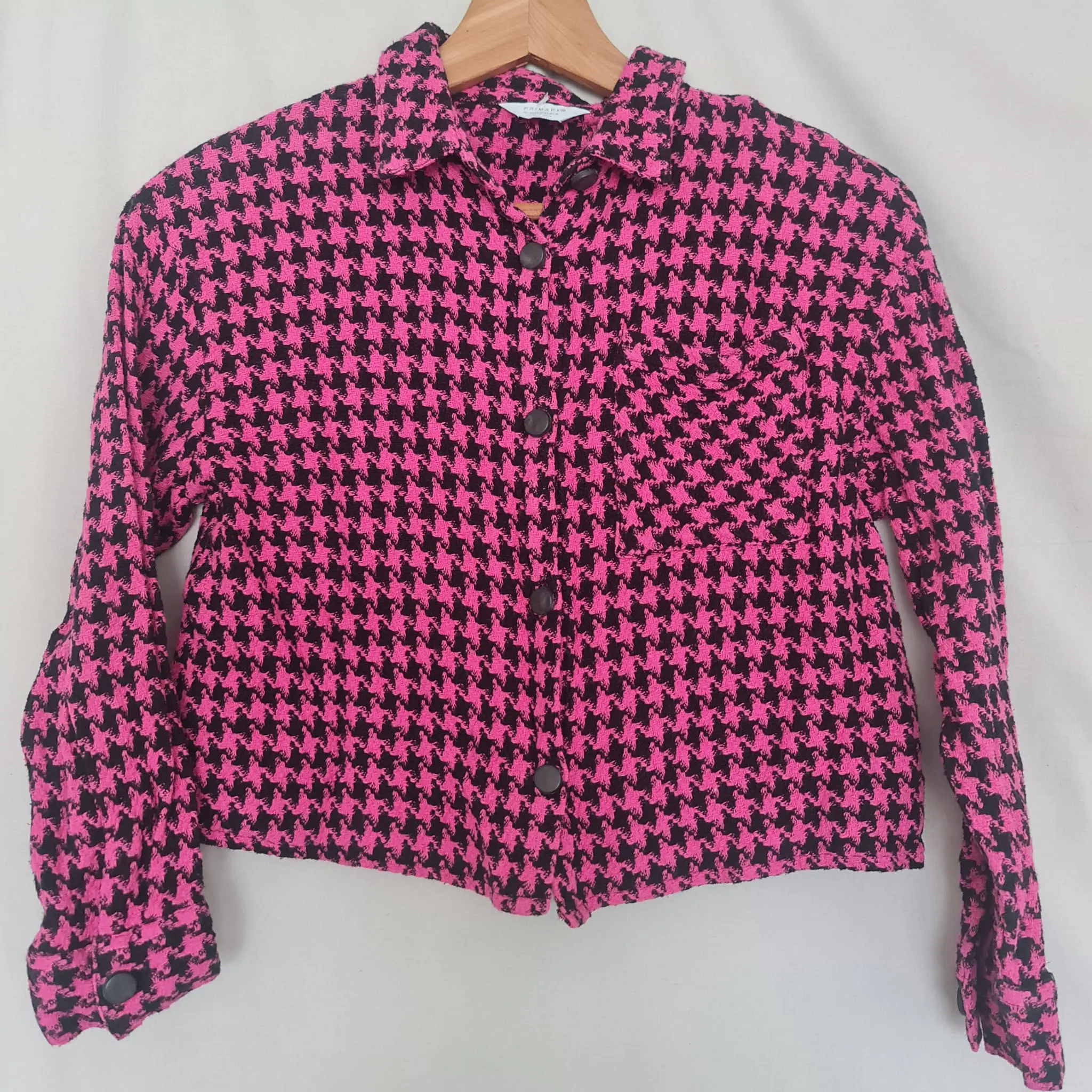 Primark Girls Pink Black Houndstooth Cropped Jacket 12-13Y