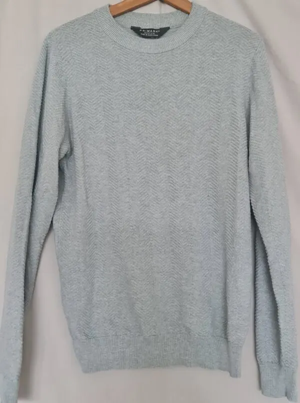 Primark Mens Grey Textured Knit Crew Neck Jumper M