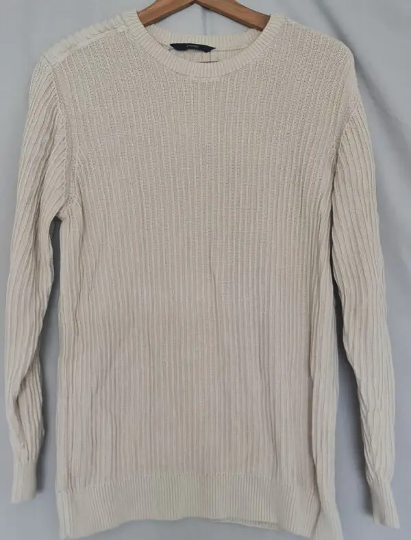 George Mens Cream Ribbed Knit Crew Neck Jumper S
