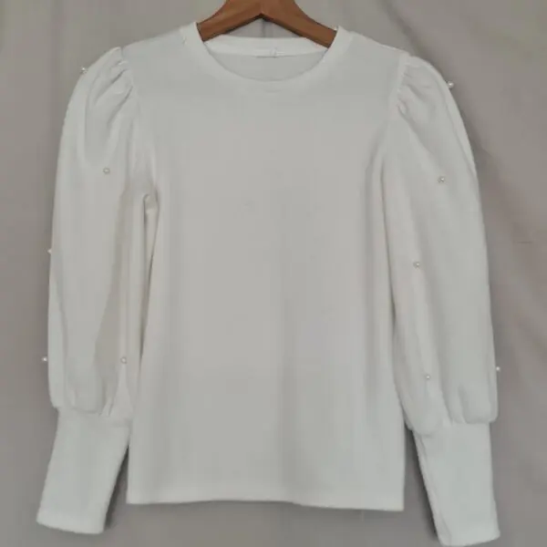 Womens White Pearl Puff Sleeve Jumper XXS UK 2