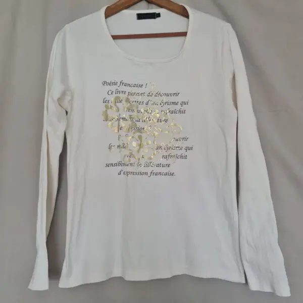 Estelle Womens White Gold Floral Graphic Top L UK 16-18