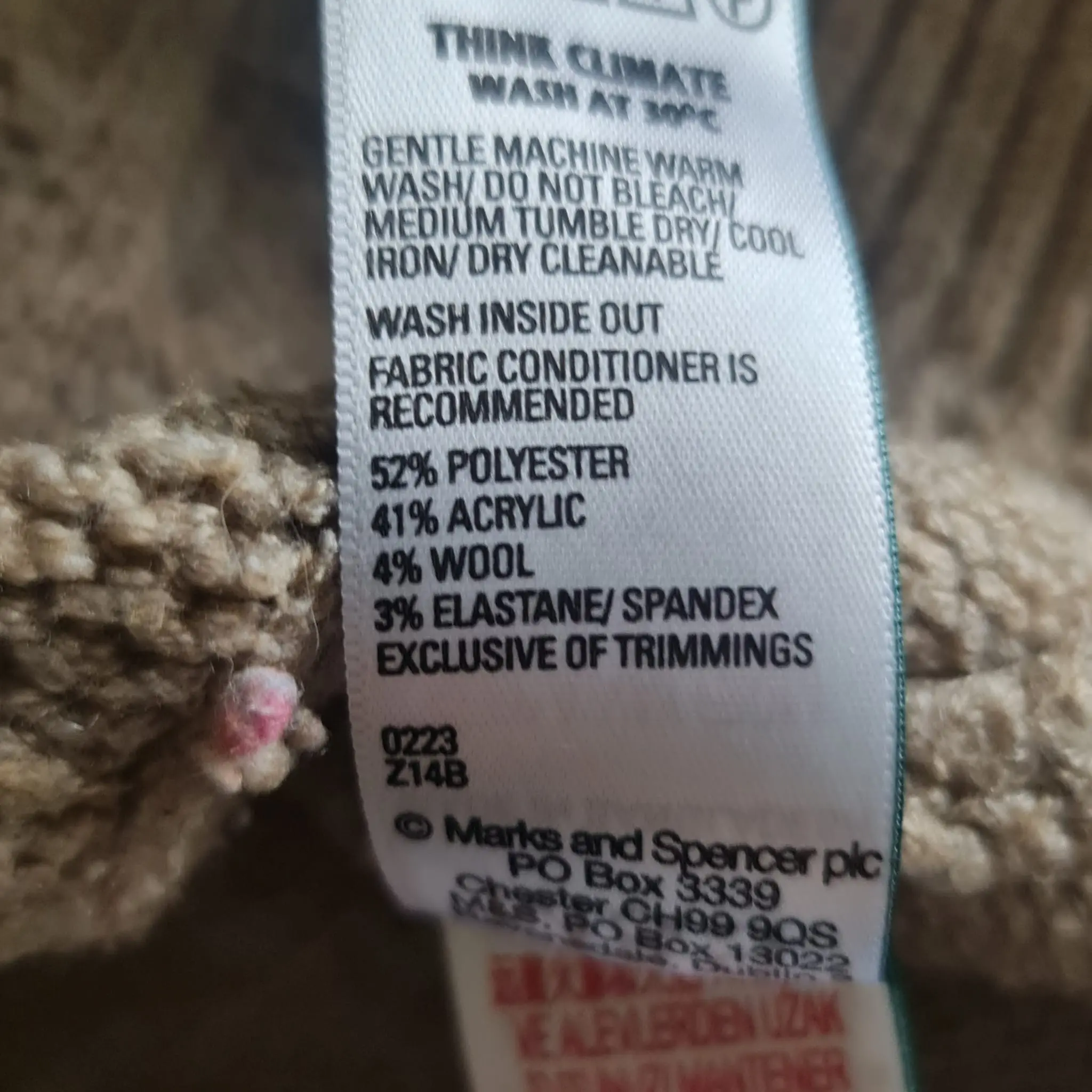 M&S Womens Beige Cable Knit Collared Jumper L UK 16-18 - Image 3