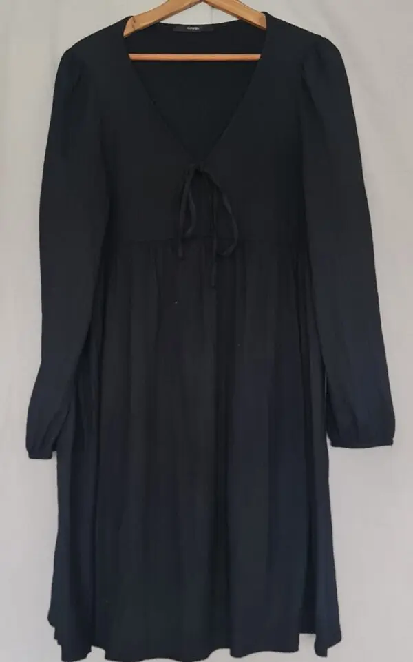 George Womens Black Tie Front V Neck Dress UK 18