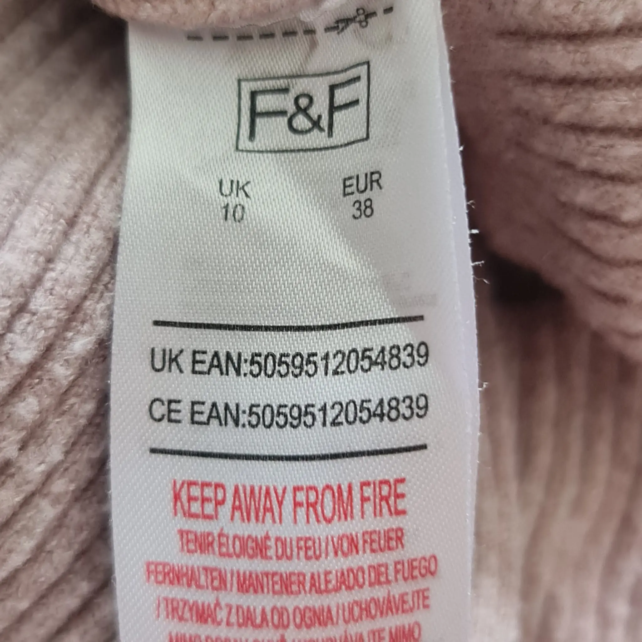 F&F Womens Rose Ribbed V Neck Jumper UK 10 - Image 2
