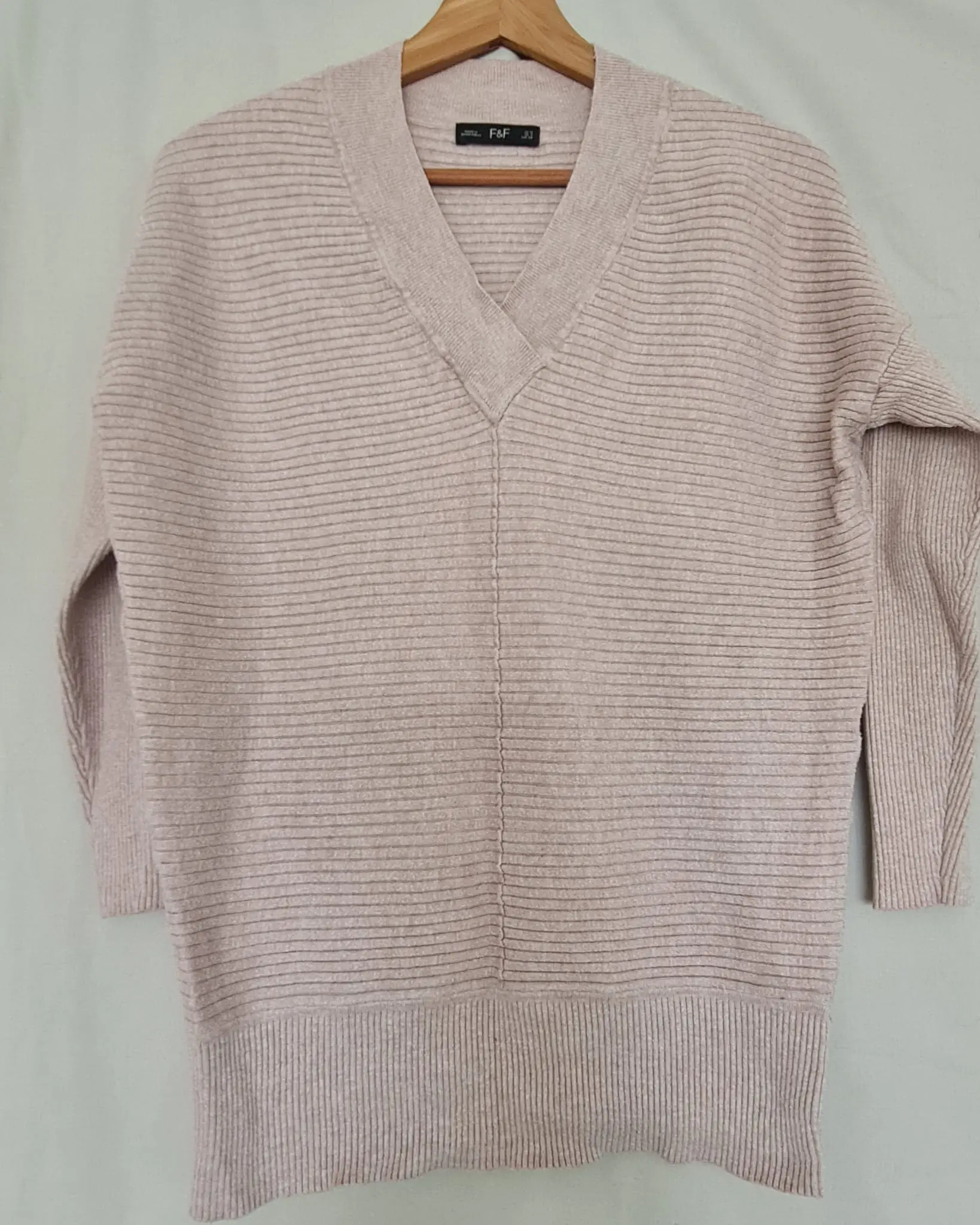 F&F Womens Rose Ribbed V Neck Jumper UK 10