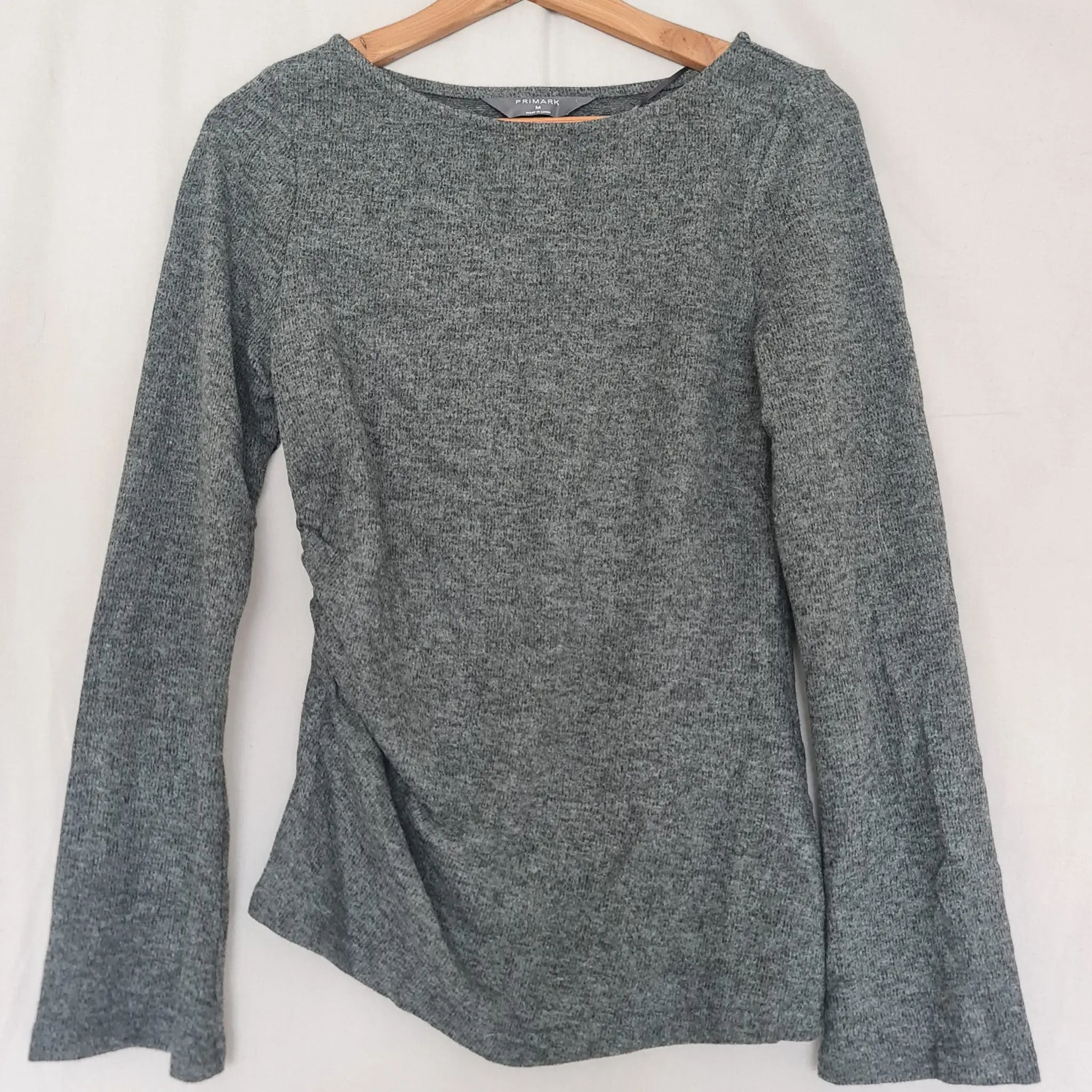 Primark Womens Grey Ruched Side Flare Sleeve Top M UK 12-14