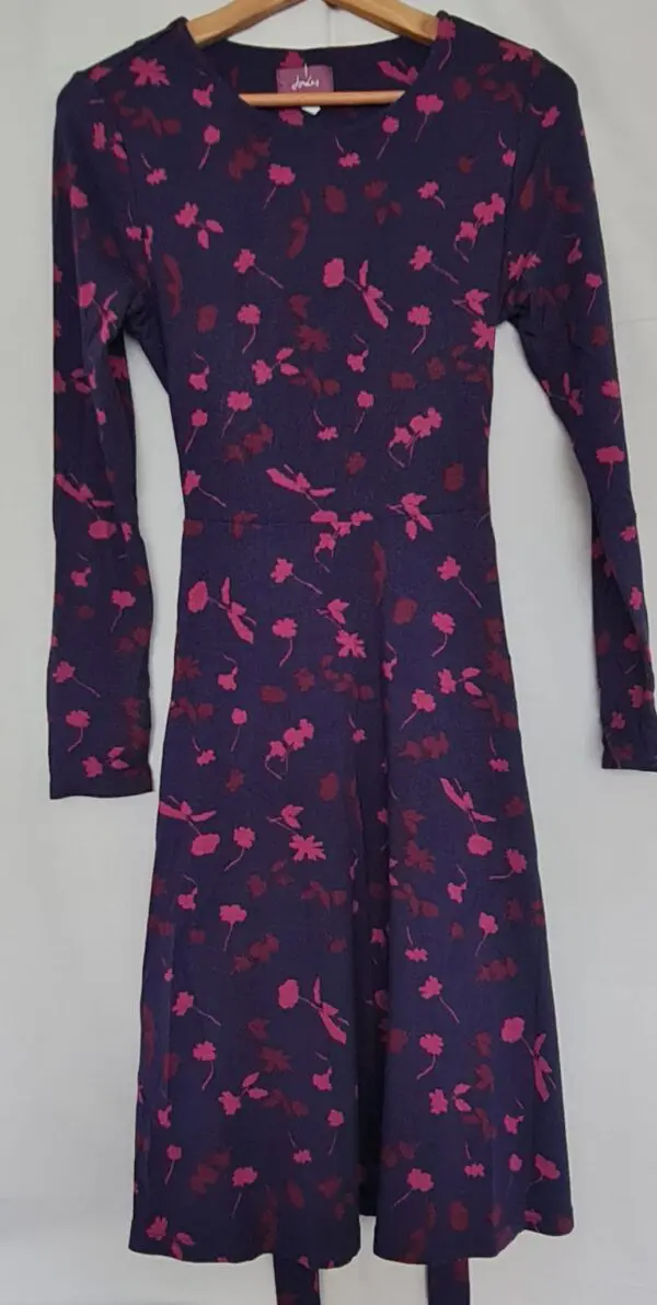Joules Womens Purple Pink Floral Tie Waist Midi Dress UK 12