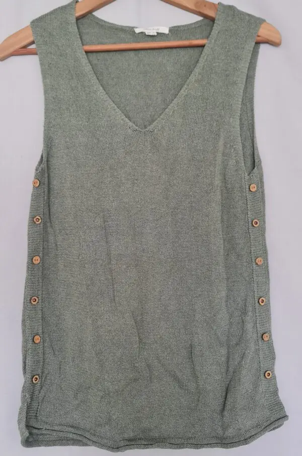 White Stuff Women’s Khaki Knit Tunic Vest Side Buttons UK 10