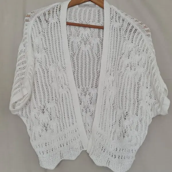 George Women’s White Crochet Open Front Cardigan M UK 12-14