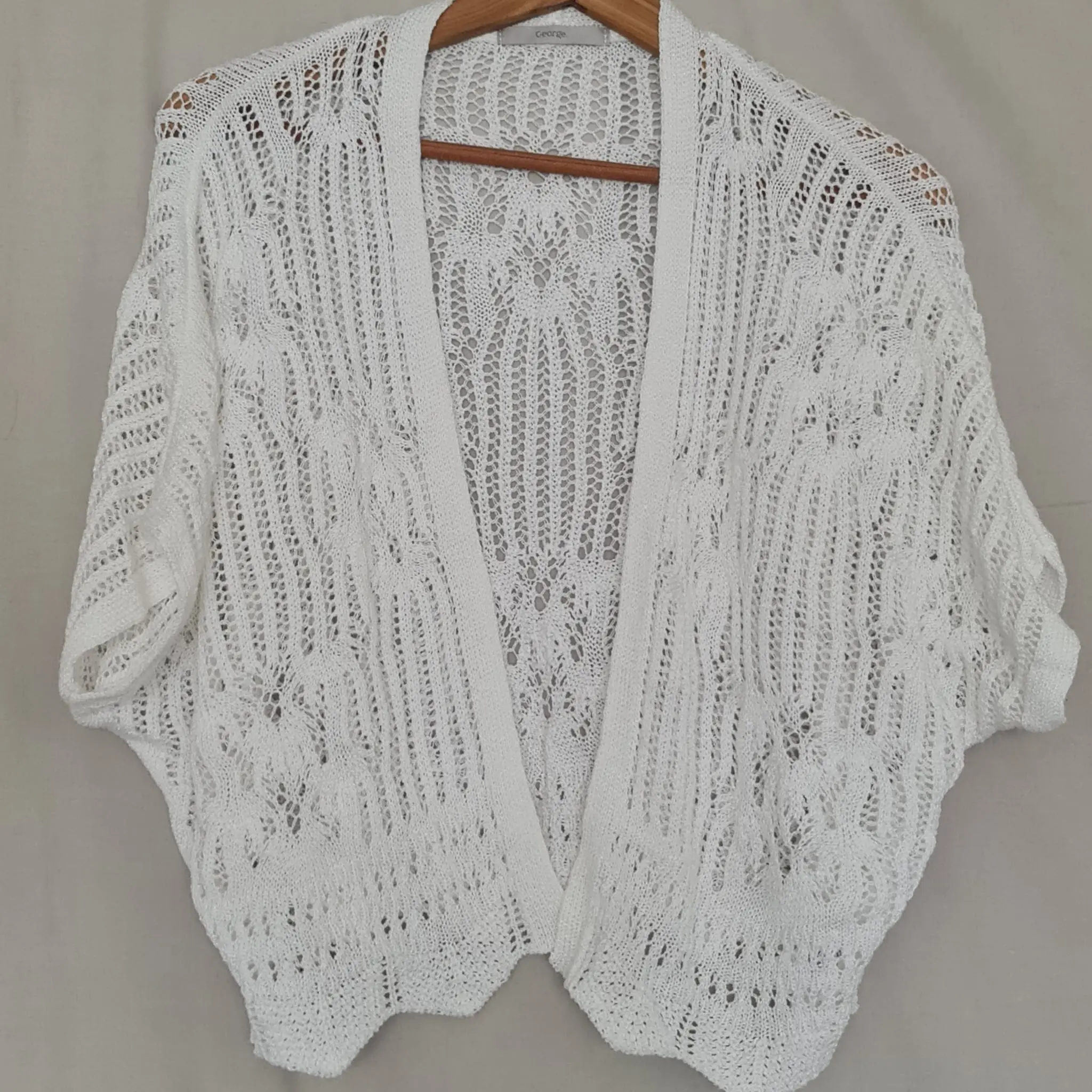 George Women’s White Crochet Open Front Cardigan M UK 12-14