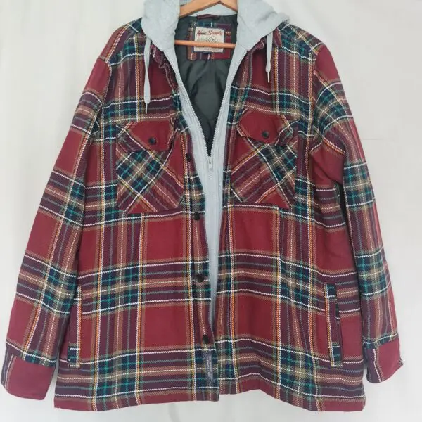 Next Men’s Burgundy Tartan Hooded Shirt Jacket XL 45-47in