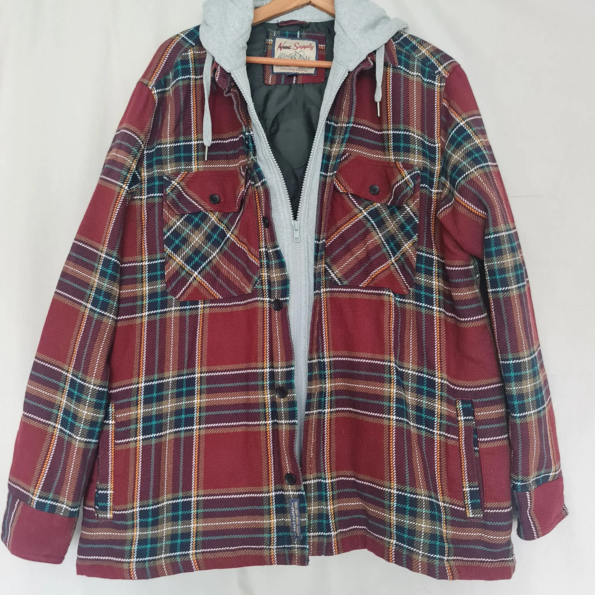 Next Men’s Burgundy Tartan Hooded Shirt Jacket XL 45-47in