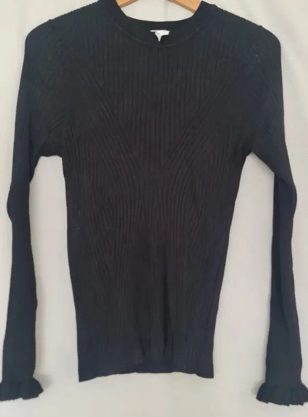 Object Womens Black Ribbed Ruffle Cuff Top M UK 12-14
