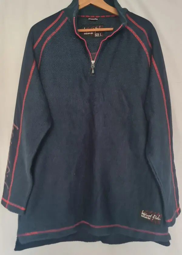Weird Fish Mens Navy Red Half Zip Macaroni Jumper L