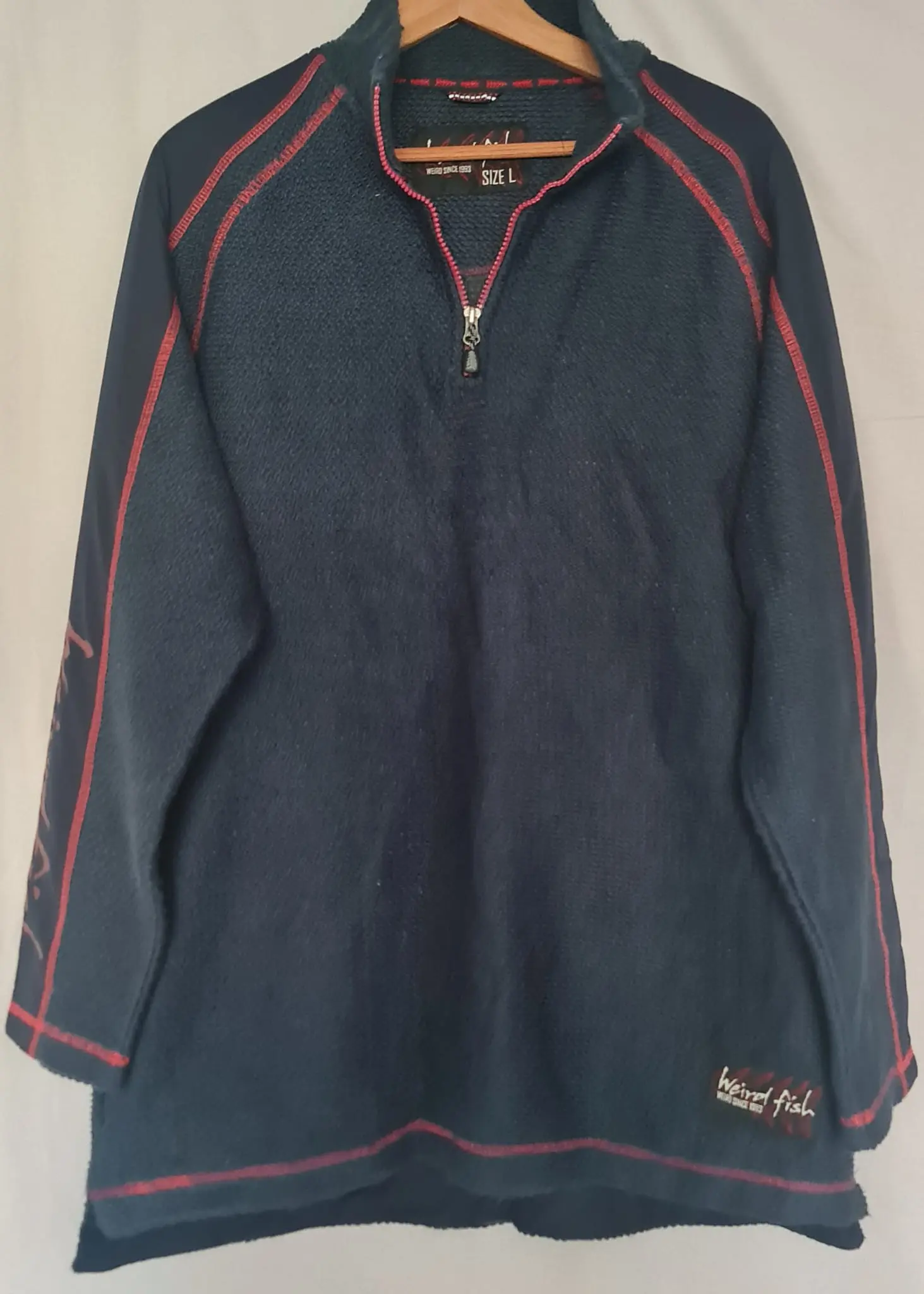 Weird Fish Mens Navy Red Half Zip Macaroni Jumper L