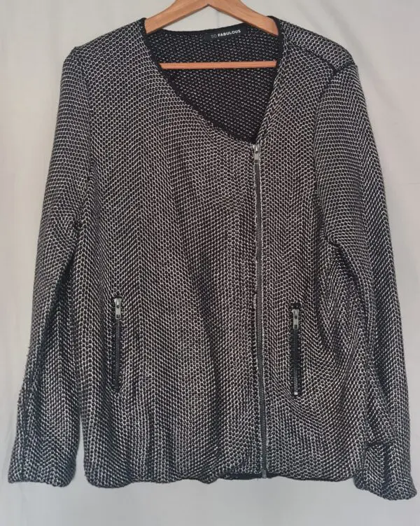 So Fabulous Womens Black Silver Textured Zip Cardigan UK 18