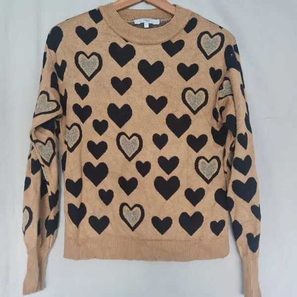 Next Womens Beige Black Heart Sparkle Jumper UK 12