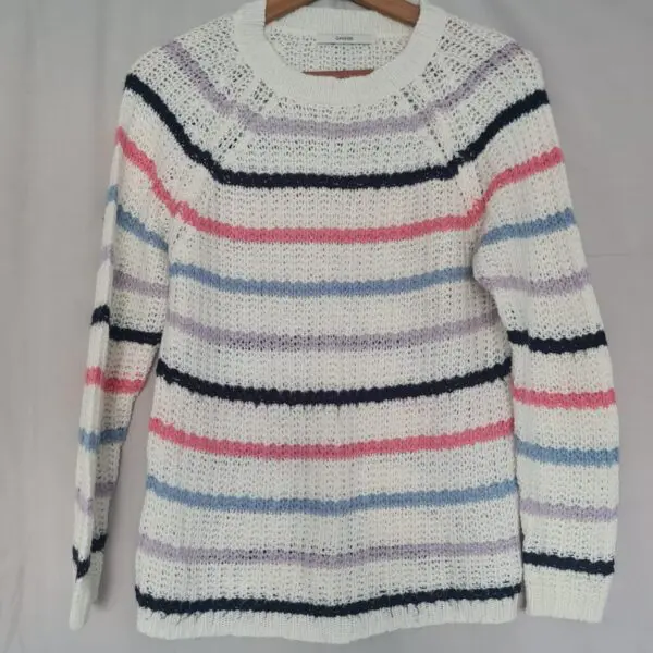 George Womens White Multi Stripe Open Knit Jumper S UK 8-10