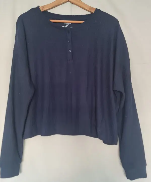 Primark Womens Navy Ribbed Henley Top XL UK 18-20