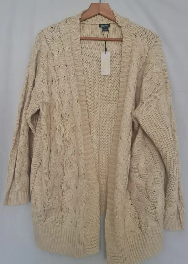 Boohoo Womens Beige Cable Knit Long Cardigan S/M New With Tags