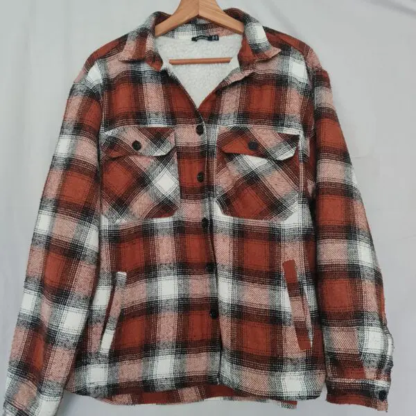 Boohoo Womens Brown Check Borg Lined Shacket UK 12