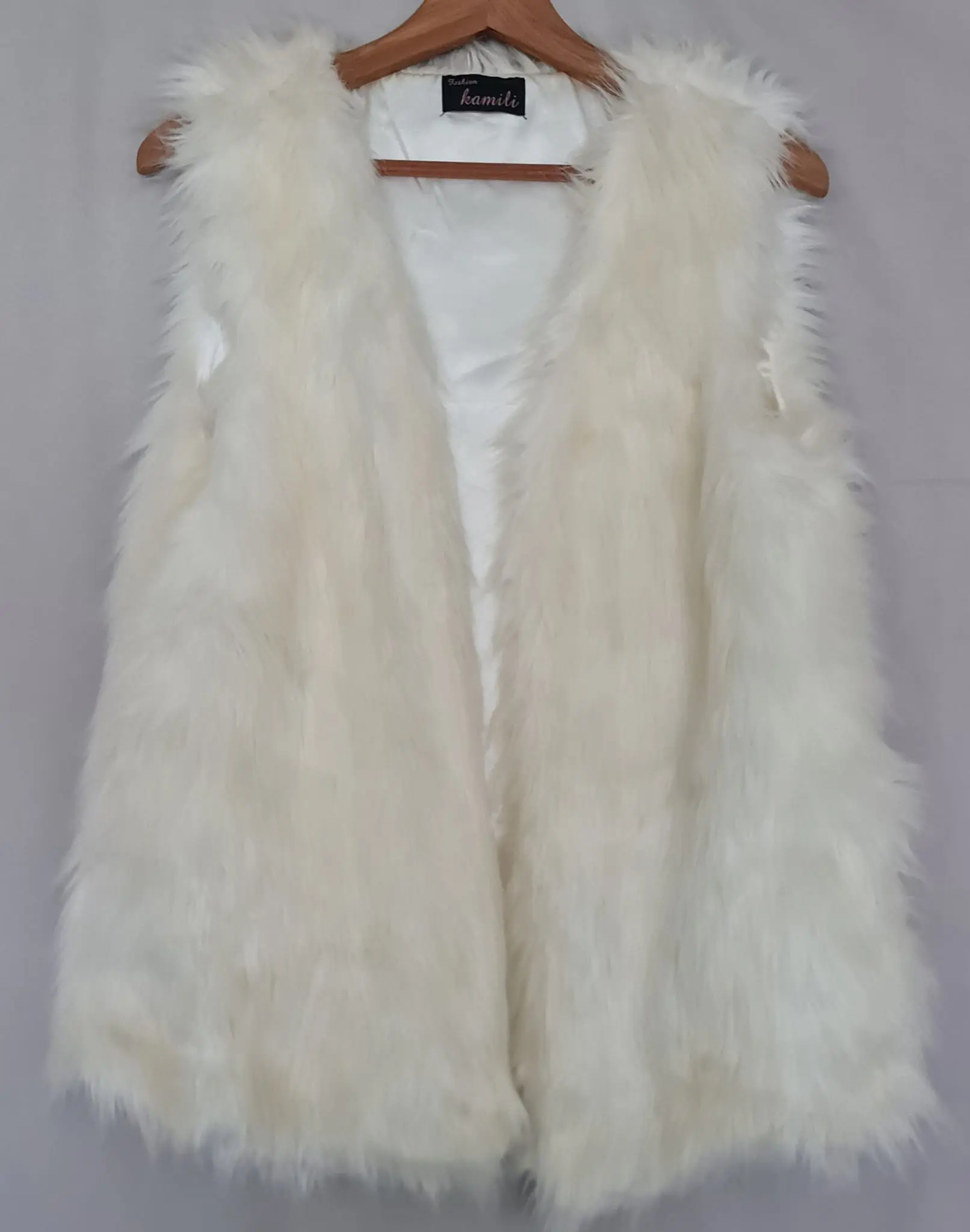 Kamili Womens Cream Faux Fur Gilet M UK 12-14