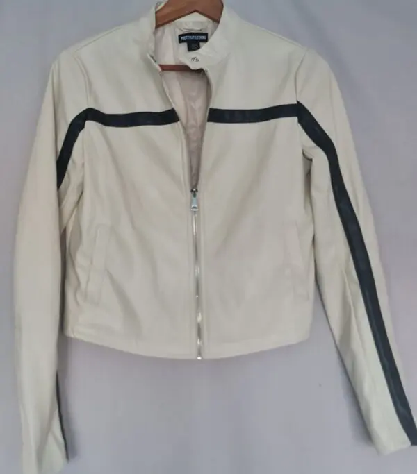 PrettyLittleThing Womens Cream Black Cropped Racer Jacket UK 6