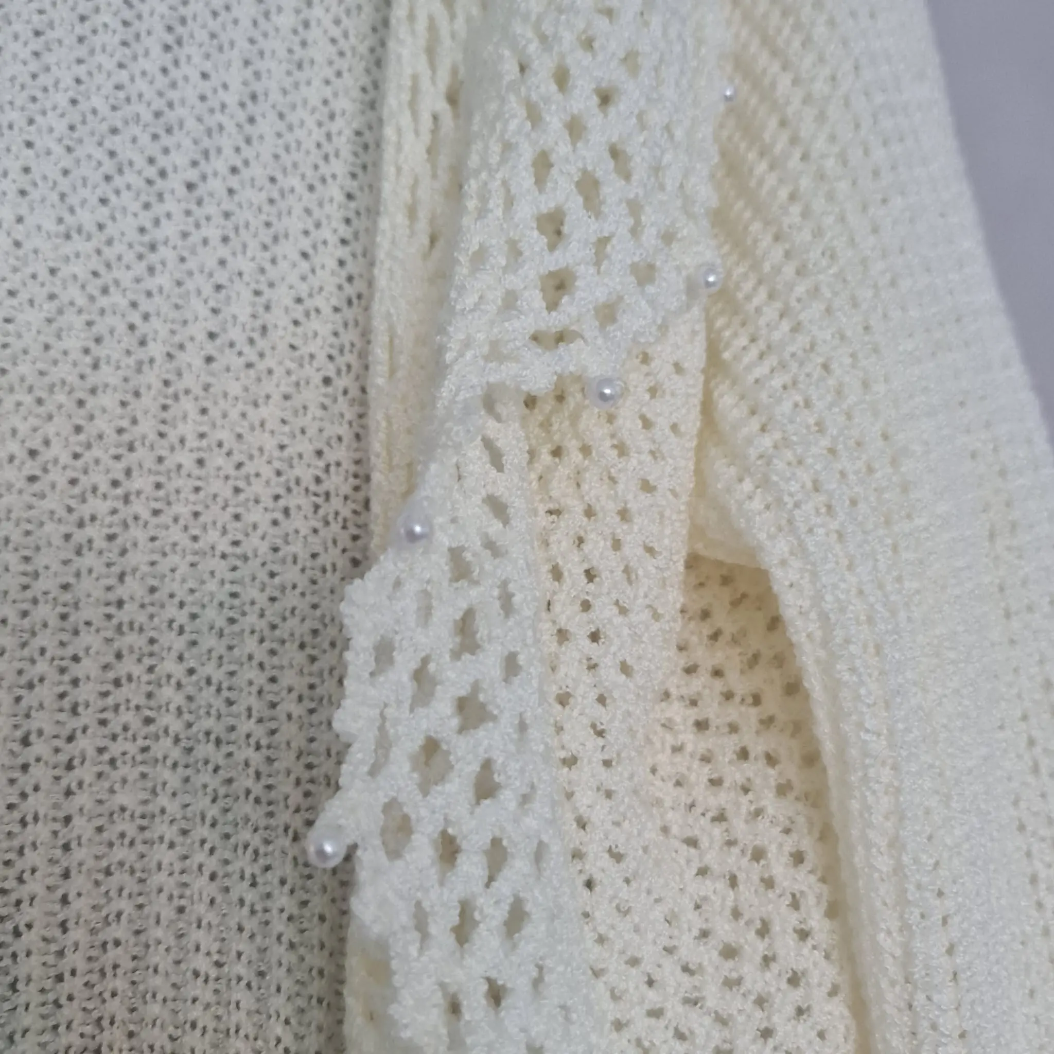 Alexara Womens Cream Pearl Crochet Cardigan L UK 16-18 - Image 2