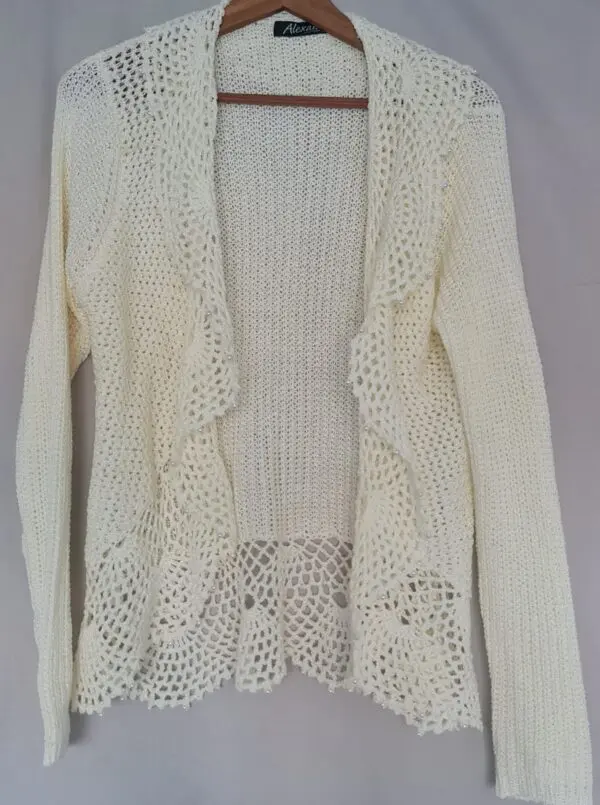 Alexara Womens Cream Pearl Crochet Cardigan L UK 16-18