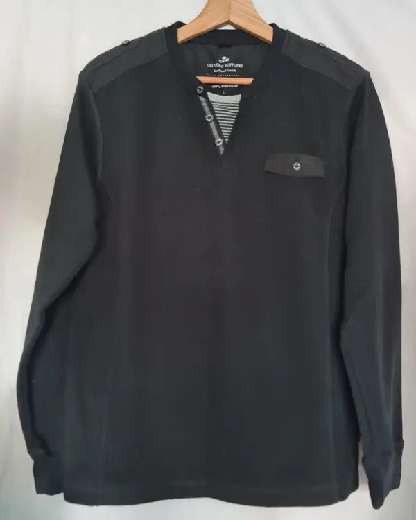 Easy Mens Black Button Henley Long Sleeve Top Size L