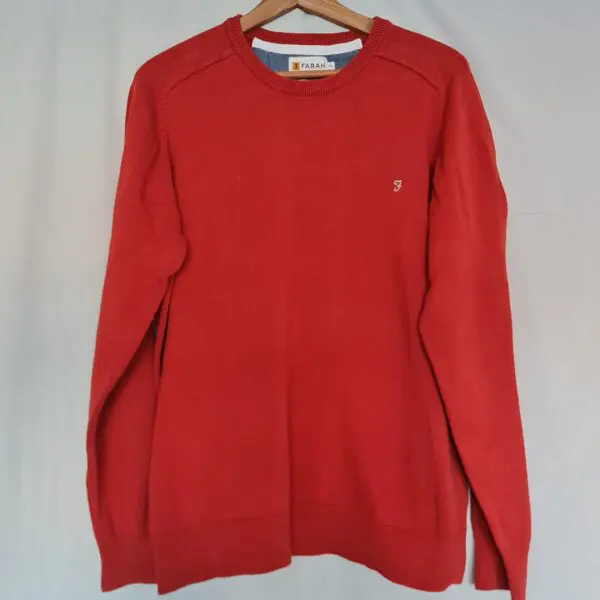 Farah Mens Red Cotton Crew Neck Jumper XXL Modern Fit
