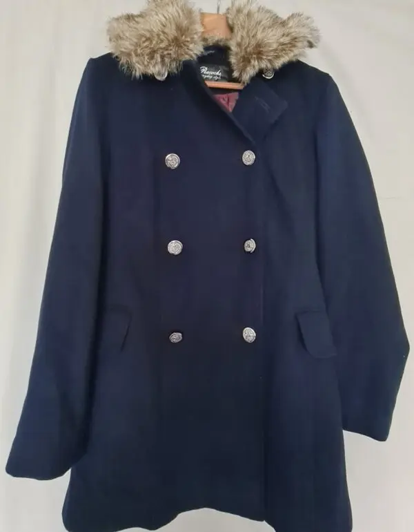 Peacocks Womens Navy Faux Fur Collar Coat UK 12 New Tags