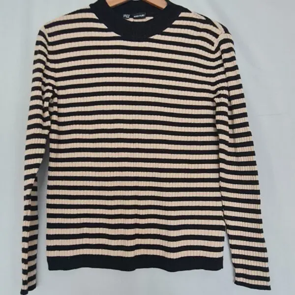 Bodyflirt Womens Black Beige Striped Ribbed Jumper M