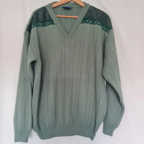 Chums Dark Green Geometric Knit Pattern Jumper M