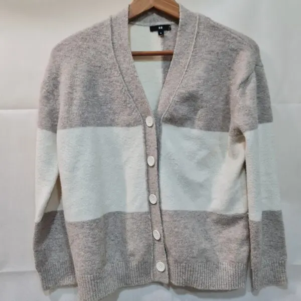 Women's Grey & White Colourblock Cardigan S / UK 8-10