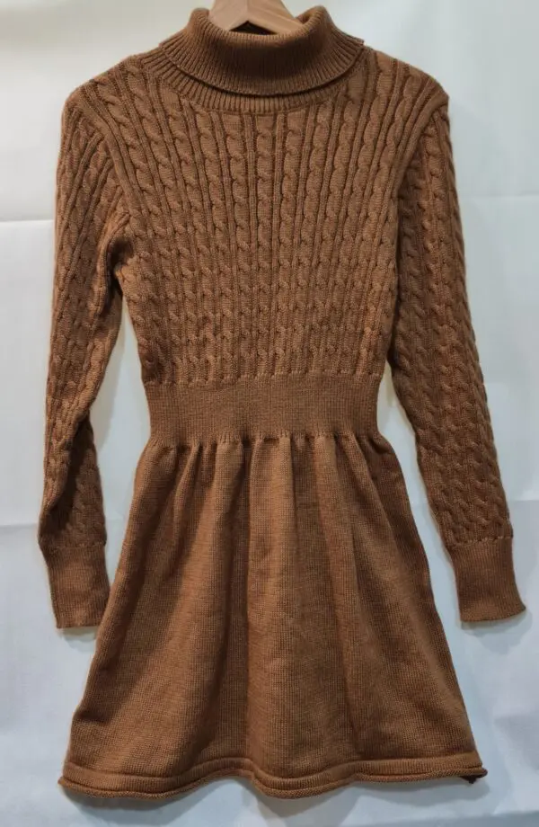 Womens Brown Cable Knit Roll Neck Dress L UK 16-18