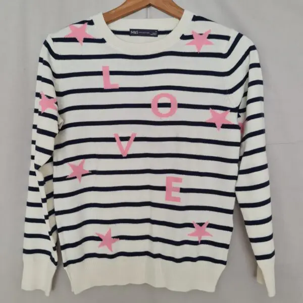Marks & Spencer Women's White Pink Jumper S UK 8-10