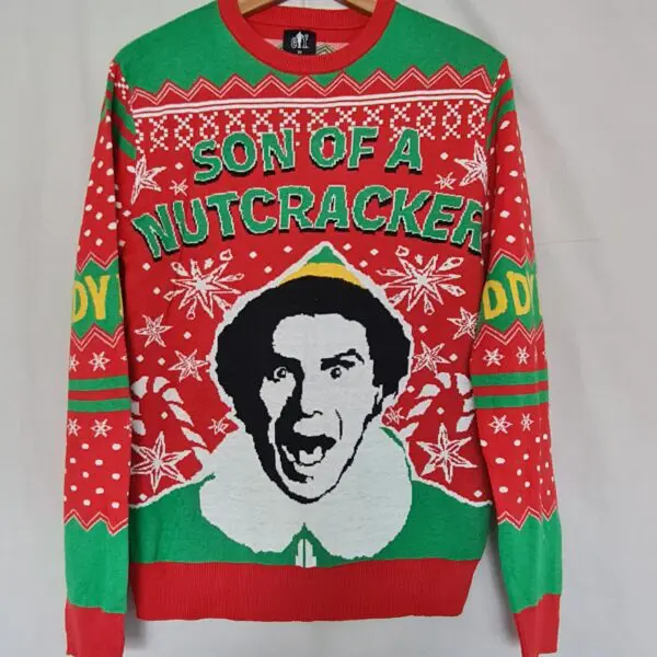 Primark Mens Red Green Christmas Jumper XS Festive Elf Slogan