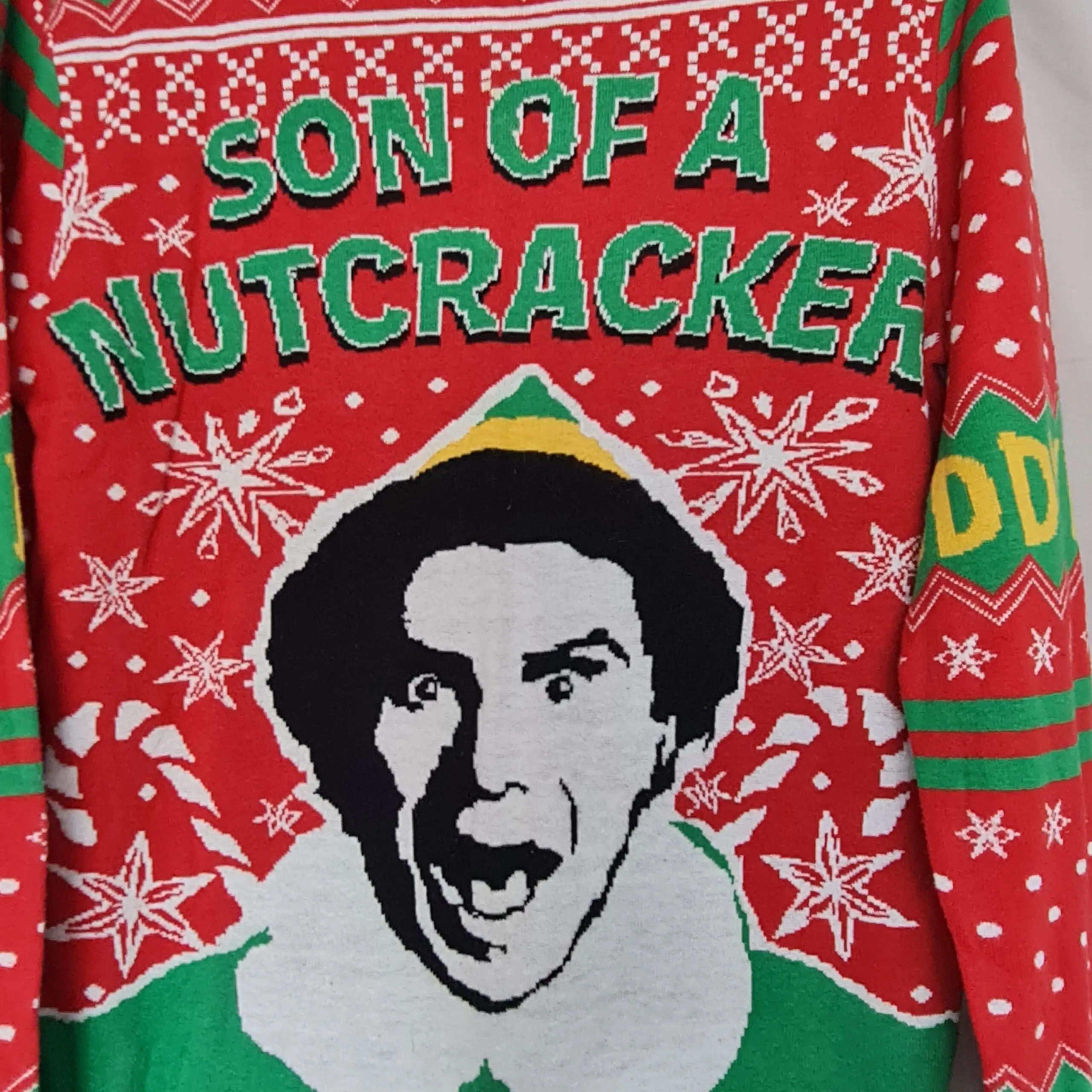 Primark Mens Red Green Christmas Jumper XS Festive Elf Slogan - Image 2