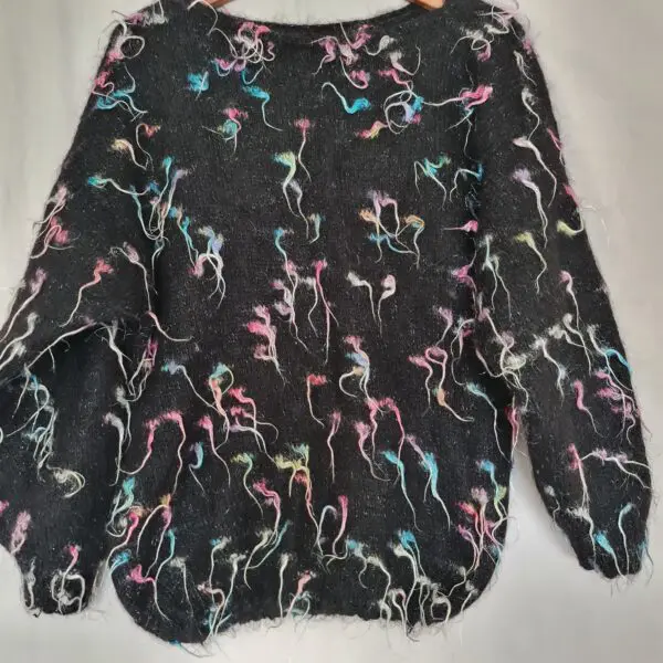 Women's Black Hand Knitted Multicolour Jumper M UK 12-14